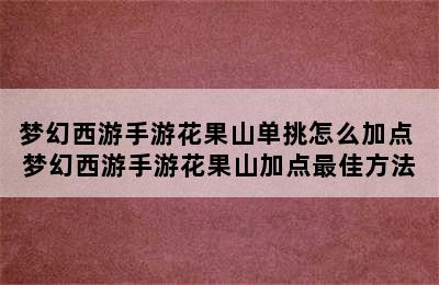 梦幻西游手游花果山单挑怎么加点 梦幻西游手游花果山加点最佳方法